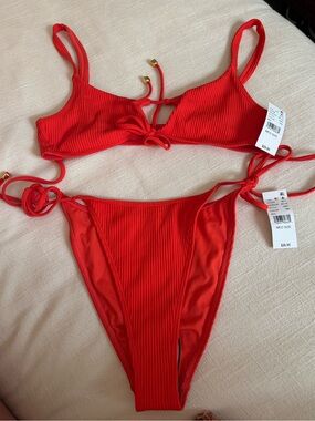 PacSun Ribbed Red Tie Bikini Set